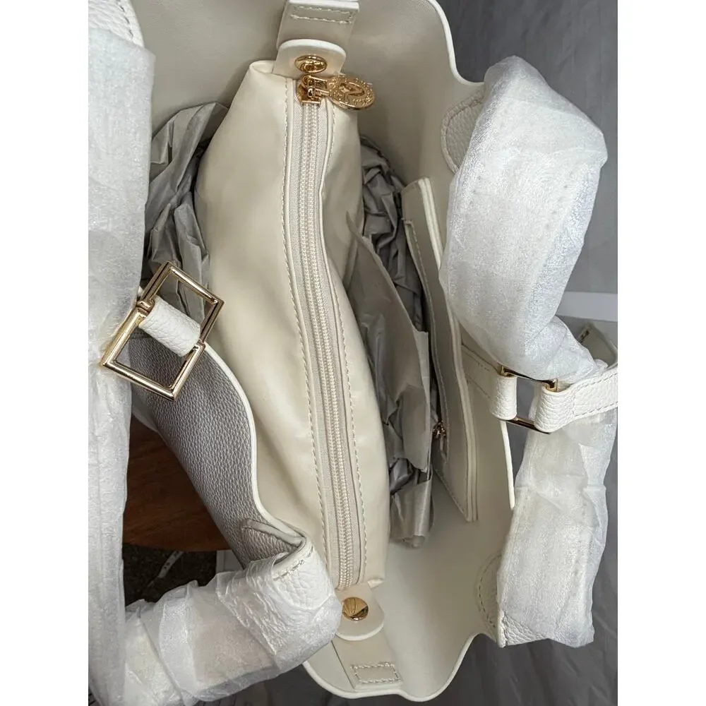 Valentino Orlandi Milano NWT White Pebbled Faux Leather Tote Handbag w/ Pouch